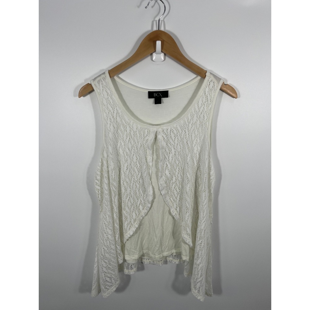 Womens‎ Top L White Lace Boho Chic Coastal Beach Split Front Euro Summer